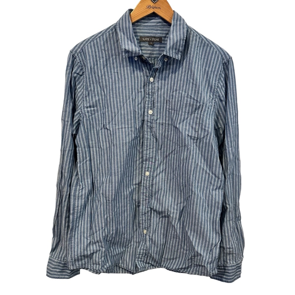 Slate and stone stripe‎ button up blue white dress causal top boho beach chic